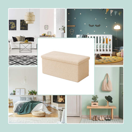 Folding Storage Bench with Teddy Fabric, 2-Seater