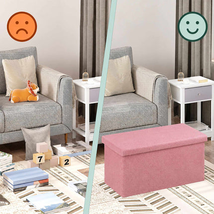 Folding Storage Bench with Teddy Fabric for 2 People, Pink, 80 L