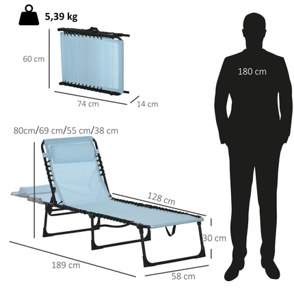 Folding Sun Lounger, Breathable Mesh, Metal Frame, 189x58x30 cm