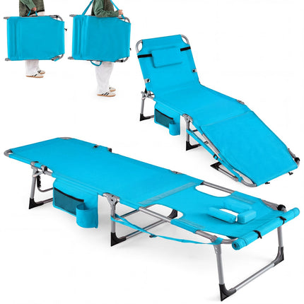 Folding Sun Lounger With Face Opening, Adjustable Backrest, Blue
