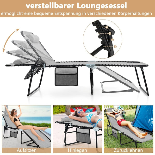 Folding Sun Lounger with Adjustable Backrest, Grey