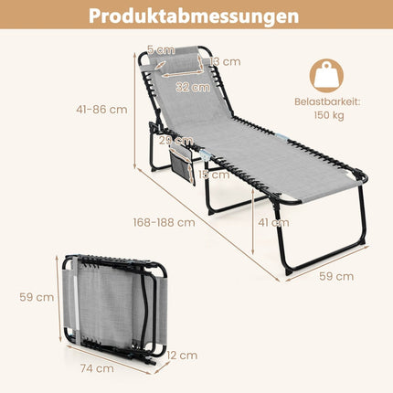 Folding Sun Lounger with Adjustable Backrest, Grey