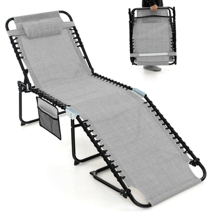 Folding Sun Lounger with Adjustable Backrest, Grey