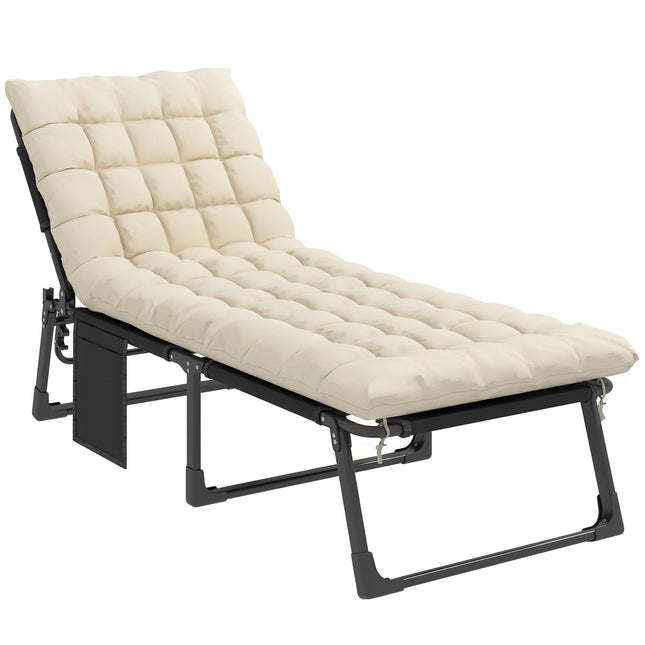 Folding Sun Lounger with Adjustable Backrest and Cushion