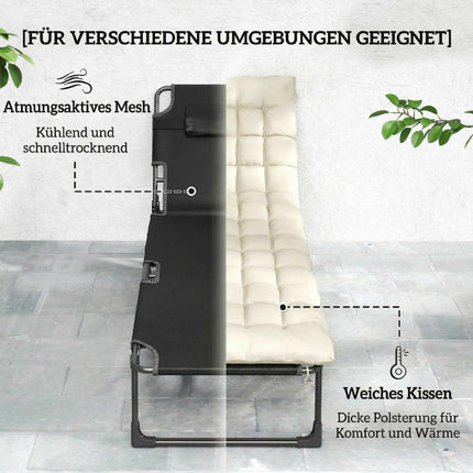 Folding Sun Lounger with Adjustable Backrest and Cushion