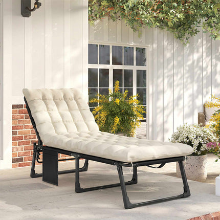 Folding Sun Lounger with Adjustable Backrest and Cushion