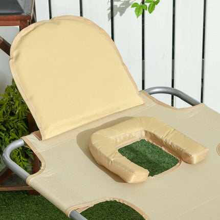 Folding Sun Lounger with Adjustable Backrest and Face Hole