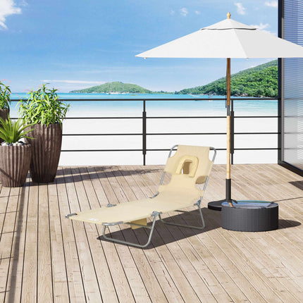 Folding Sun Lounger with Adjustable Backrest and Face Hole