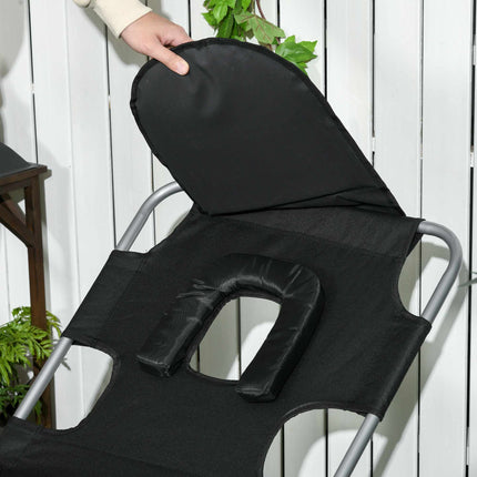 Folding Sun Lounger with Adjustable Backrest and Face Hole