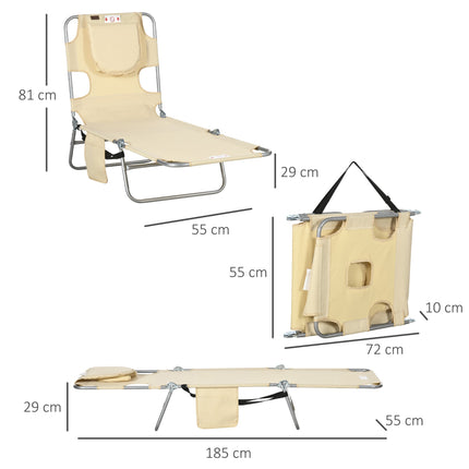 Folding Sun Lounger with Adjustable Backrest and Face Hole