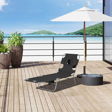 Folding Sun Lounger with Adjustable Backrest and Face Hole