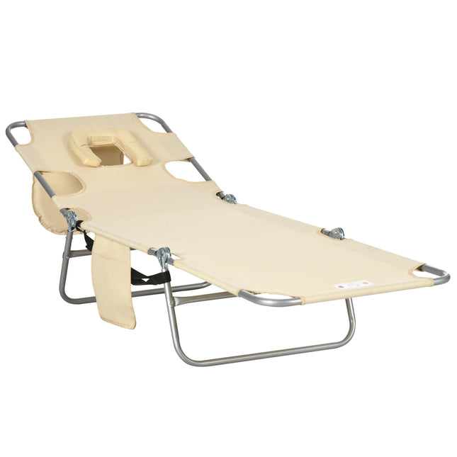 Folding Sun Lounger with Adjustable Backrest and Face Hole