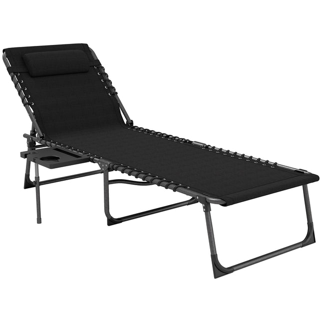 Folding Sun Lounger with Adjustable Backrest and Pillow