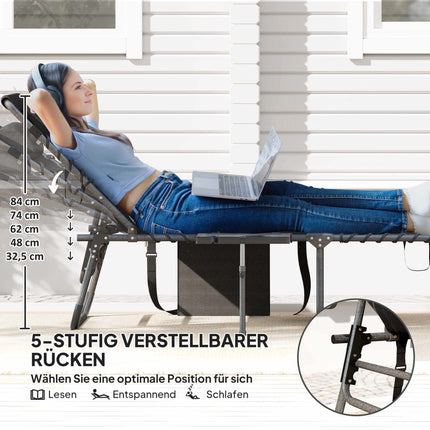 Folding Sun Lounger with Adjustable Backrest and Pillow