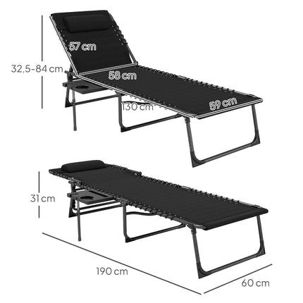 Folding Sun Lounger with Adjustable Backrest and Pillow
