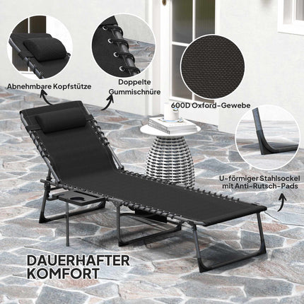 Folding Sun Lounger with Adjustable Backrest and Pillow