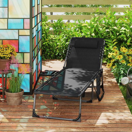 Folding Sun Lounger with Adjustable Backrest and Pillow