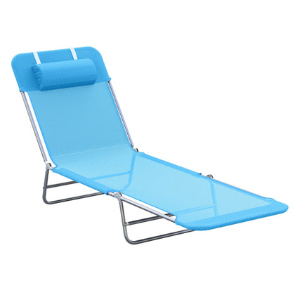 Folding Sun Lounger with Cushion, Adjustable Backrest, Blue