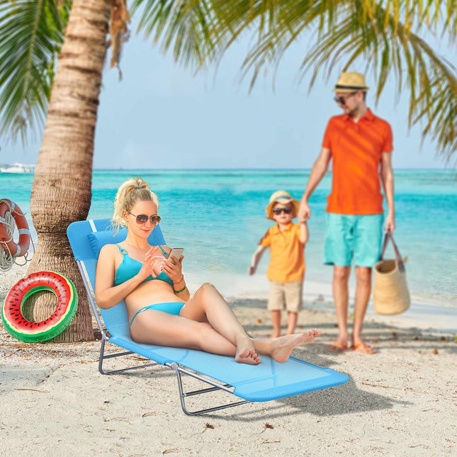 Folding Sun Lounger with Cushion, Adjustable Backrest, Blue