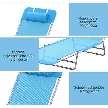 Folding Sun Lounger with Cushion, Adjustable Backrest, Blue