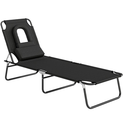 Folding Sun Lounger with Face Hole, Black, Steel Frame