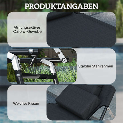 Folding Sun Lounger with Face Hole, Black, Steel Frame