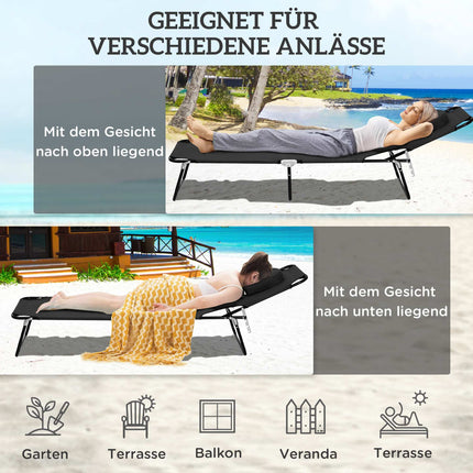 Folding Sun Lounger with Face Hole, Black, Steel Frame