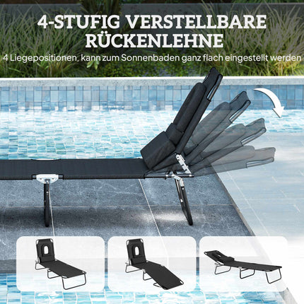 Folding Sun Lounger with Face Hole, Black, Steel Frame