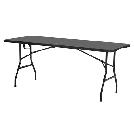 Folding Table, 6 Ft Heavy Duty HDPE, Fold-In-Half, Black
