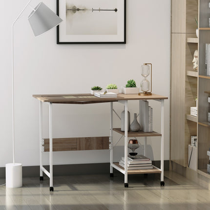Mobile folding desk with wheels, MDF, natural finish
