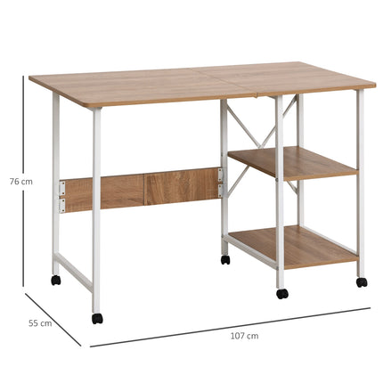 Mobile folding desk with wheels, MDF, natural finish