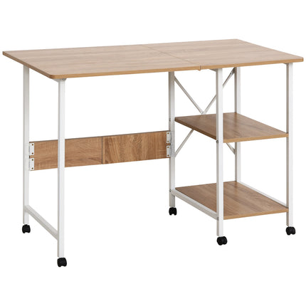 Mobile folding desk with wheels, MDF, natural finish