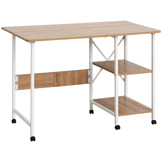 Mobile folding desk with wheels, MDF, natural finish