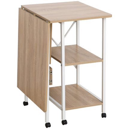 Mobile folding desk with wheels, MDF, natural finish