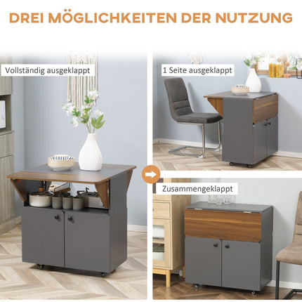 Folding Table with Storage, 4 Wheels, Light Grey/Dark Brown
