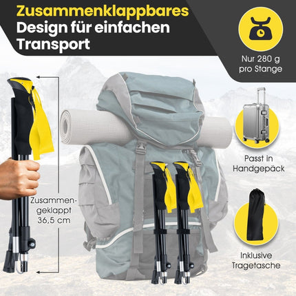 Folding Trekking Poles, Quick Lock, 115-130 cm, Yellow