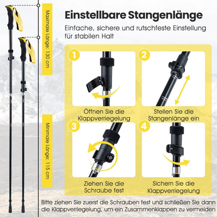 Folding Trekking Poles, Quick Lock, 115-130 cm, Yellow