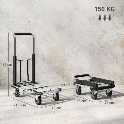 Folding Wagon, 150kg Capacity, Adjustable Handle, Black