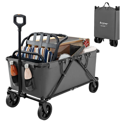 Folding Wagon with Adjustable Handle, 170L Capacity, Grey