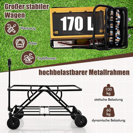 Folding Wagon with Adjustable Handle, 170L Capacity, Grey