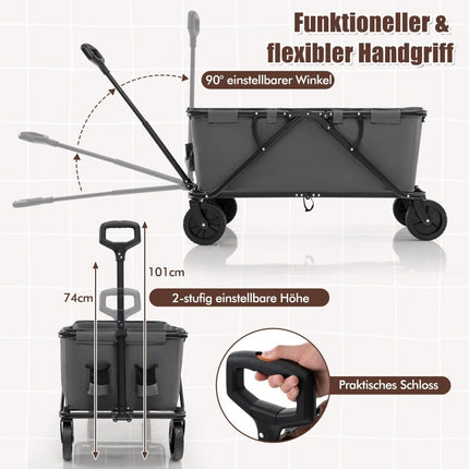 Folding Wagon with Adjustable Handle, 170L Capacity, Grey