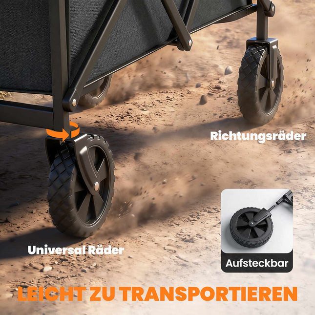 Folding Wagon with Adjustable Handle, 68kg Capacity, Black