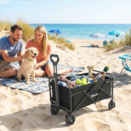 Folding Wagon with Adjustable Handle, 68kg Capacity, Black