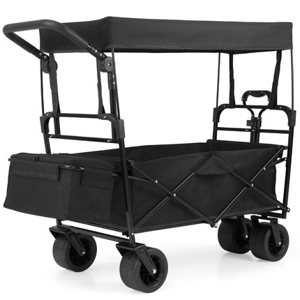 Folding Wagon with Removable Canopy, Adjustable Handles, Black