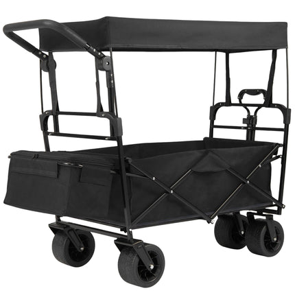 Folding Wagon with Removable Canopy, Adjustable Handles, Black