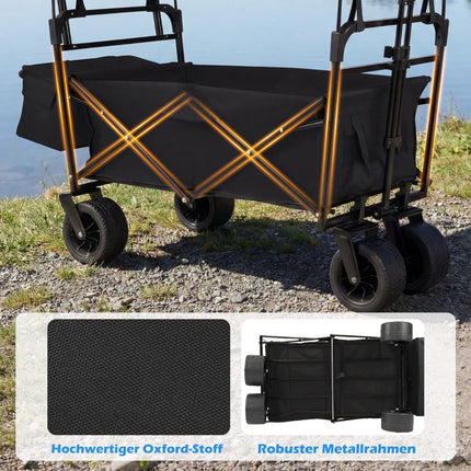 Folding Wagon with Removable Canopy, Adjustable Handles, Black