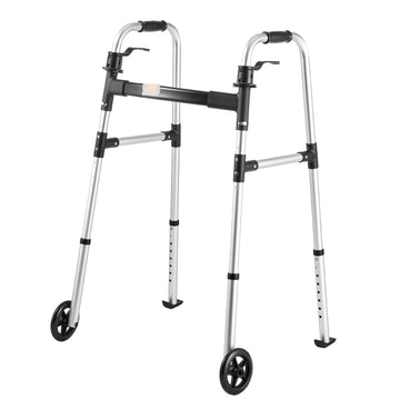 Folding Walker With Front Wheels, 8-Level Height, 350 lb