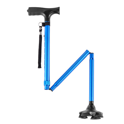 Folding Walking Cane, 8-Level, Quad Base, 250 Lb, Blue
