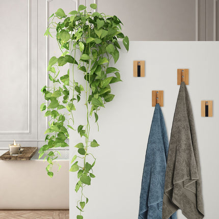 Folding Wall Hooks Set, Bamboo, Space-Saving Design