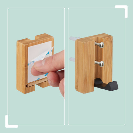 Folding Wall Hooks Set, Bamboo, Space-Saving Design